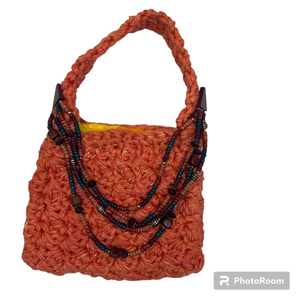 Handmade Crochet Small Handbag with Bead Trim